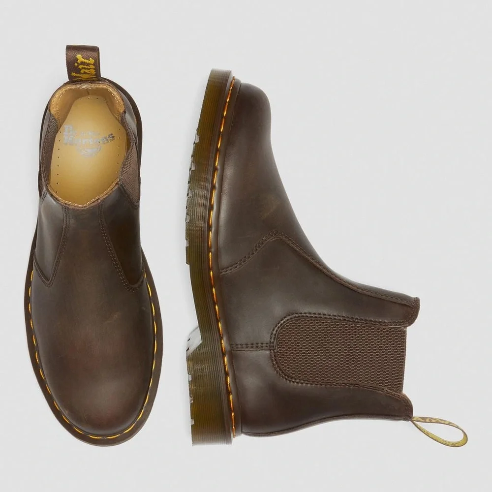 Dr. Martens 2976 Yellow Stitch Leather Brown Chelsea Boots Sz W 5 M 4 NWT
